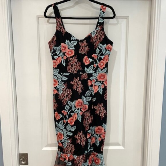 GUESS Embroidered Floral Midi Cocktail Dress, Size 8 - Picture 1 of 6